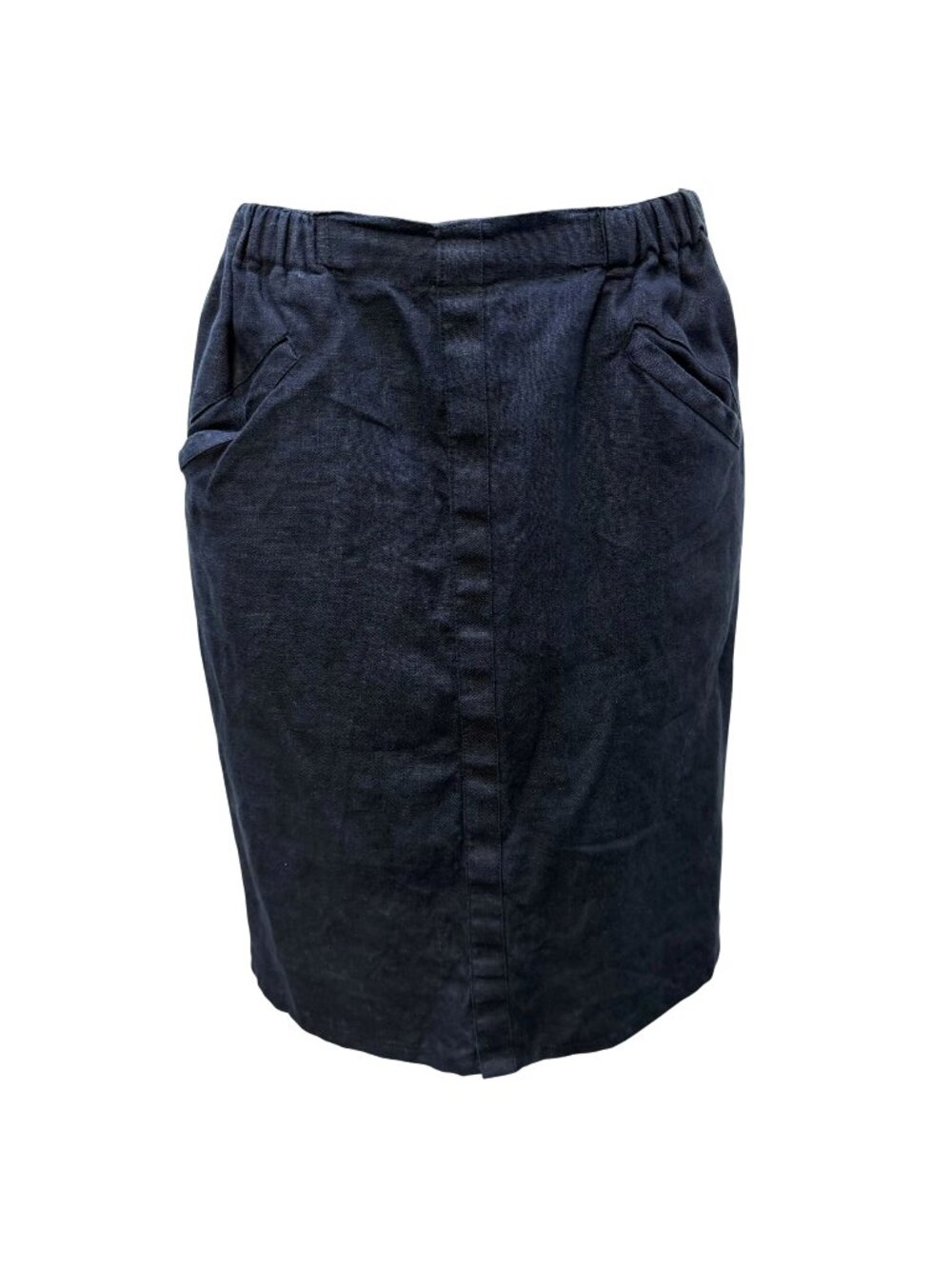 Flax By Jeanne Engelhart Navy Linen Elastic Waist Skirt M